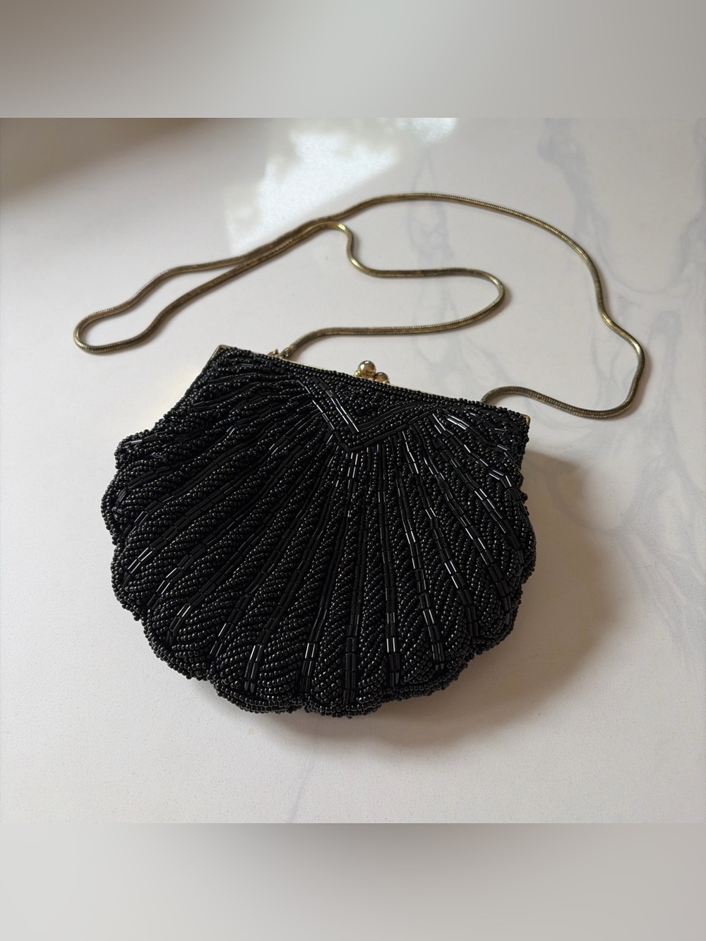Vintage Magid black beaded scallop purse